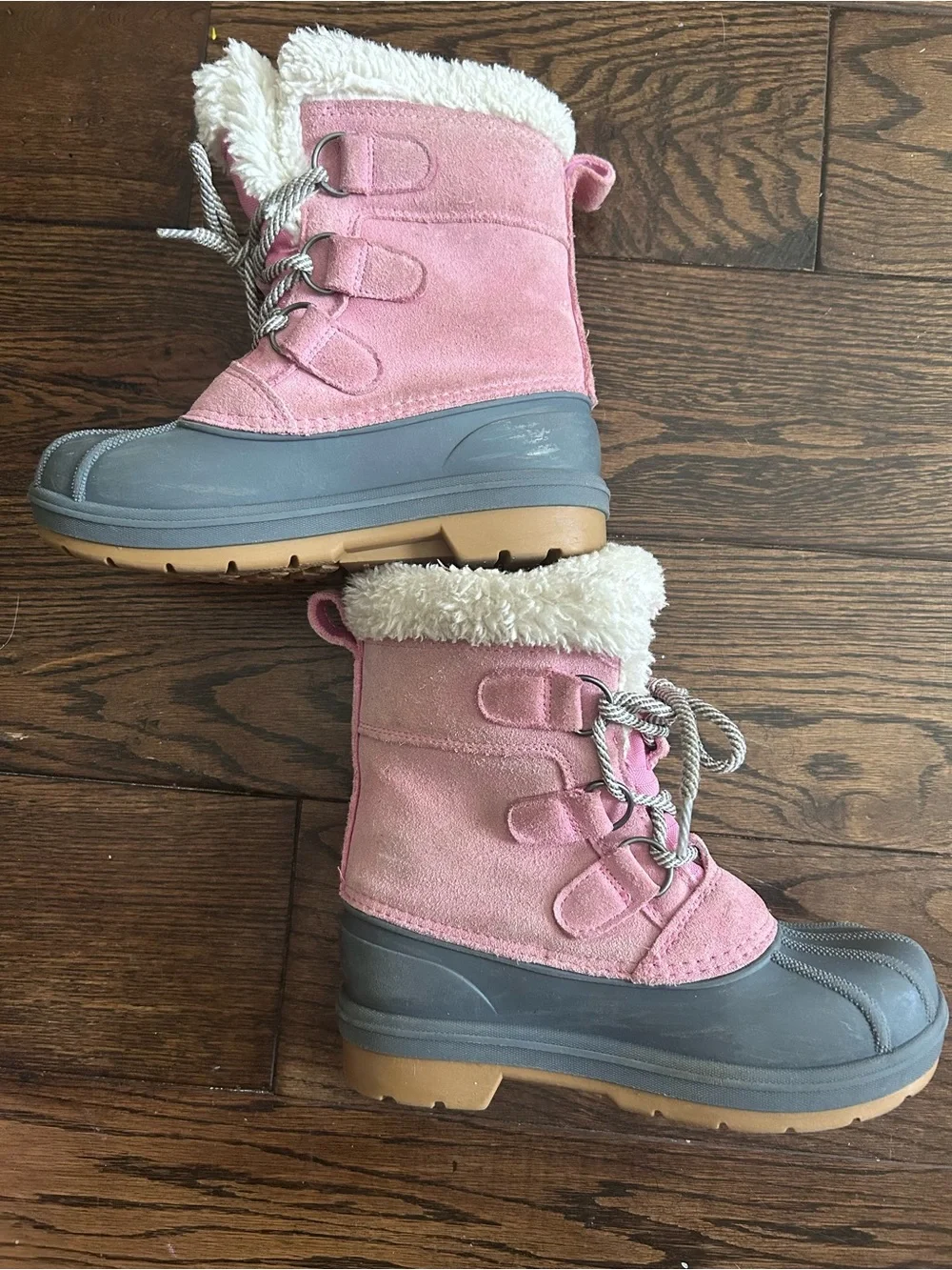 Kids Pink Winter Snow Boots with Faux Fur Trim